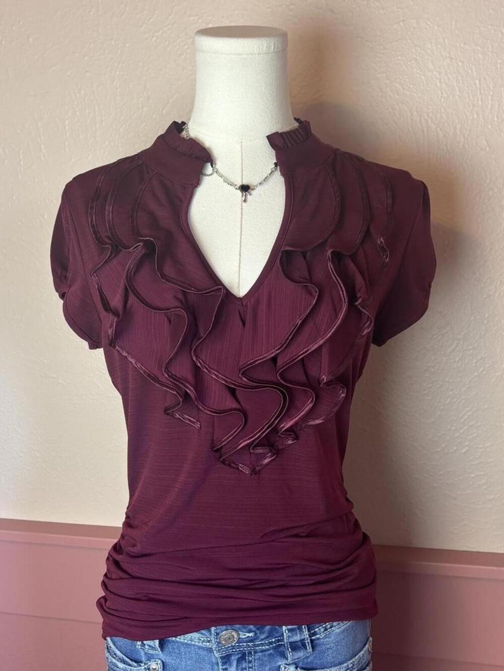 2000s vintage ruffle top  heartsoul maroon purple sz small fairy whimsy gyaru